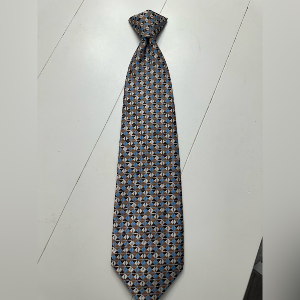 Source Unknown Blue and Brown Geometric Men’s Tie Clip On